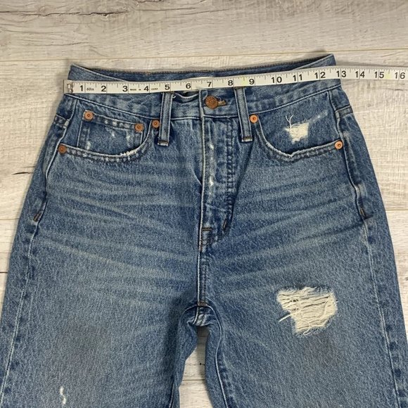 Madewell Womens Classic Straight Jeans Size 24 Distressed Raw Hem Straight Leg - Picture 7 of 14